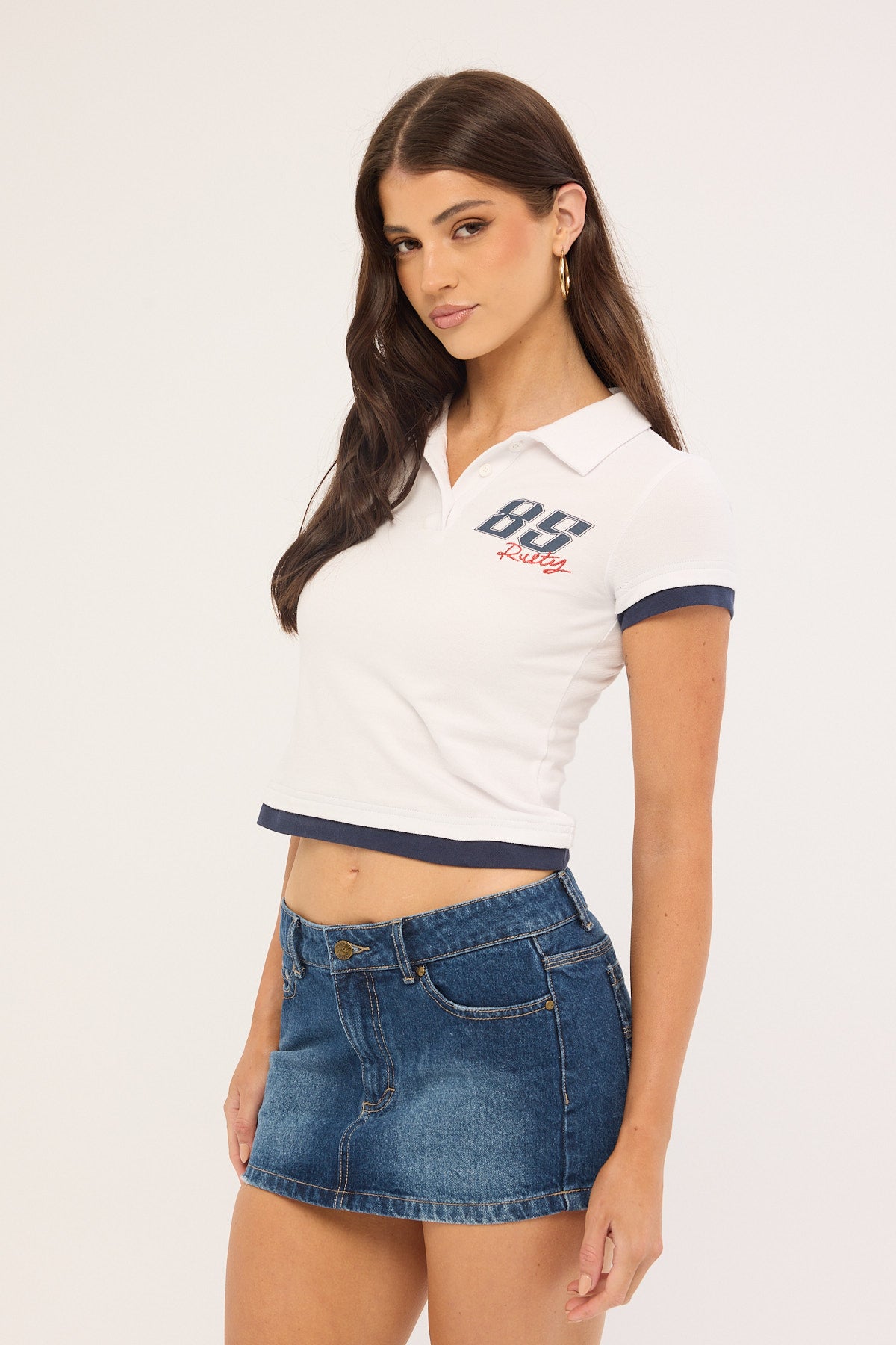 Rusty Shorty Low Rise Denim Micro Mini Skirt Blasted Deep Sea Blue