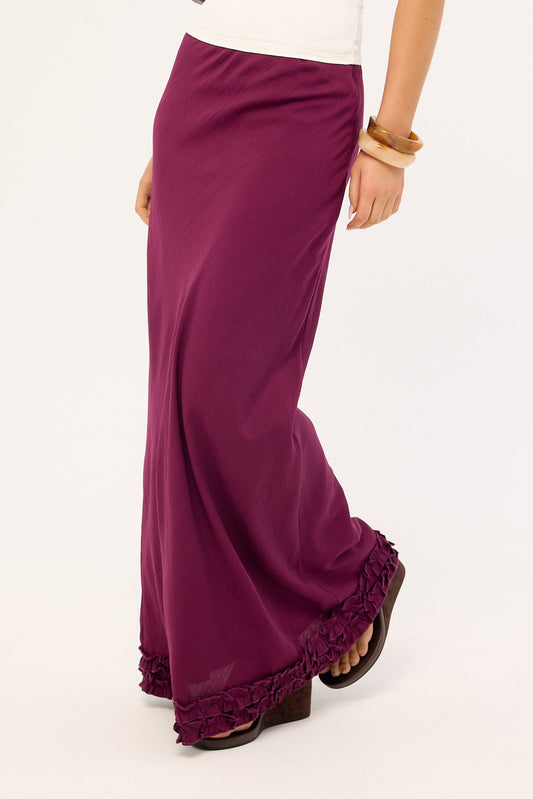 Perfect Stranger Jada Frill Maxi Skirt Plum