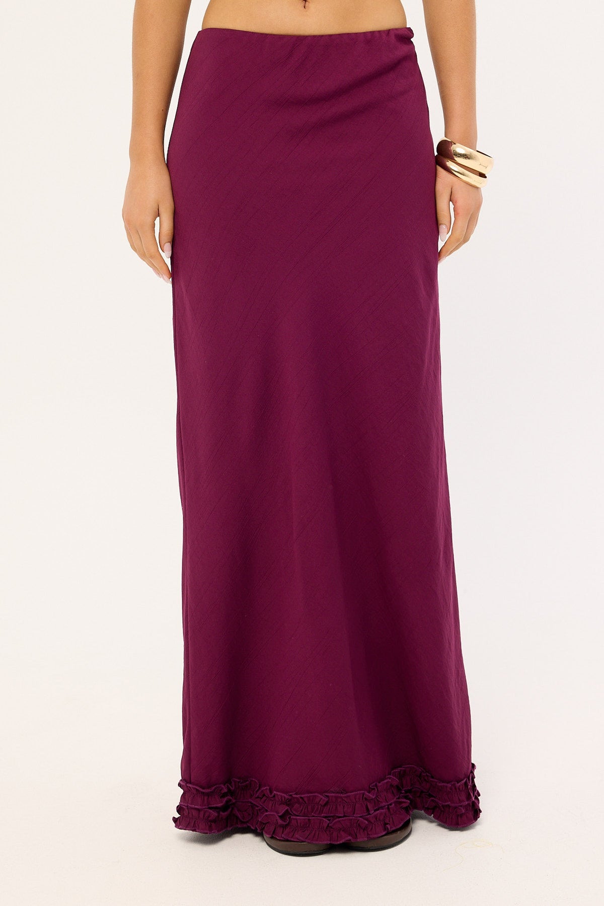 Perfect Stranger Jada Frill Maxi Skirt Plum