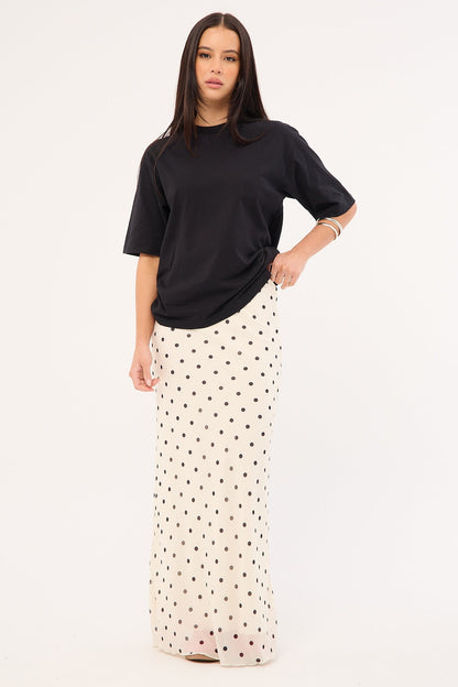 Perfect Stranger Polka Wish Maxi Skirt Cream Print