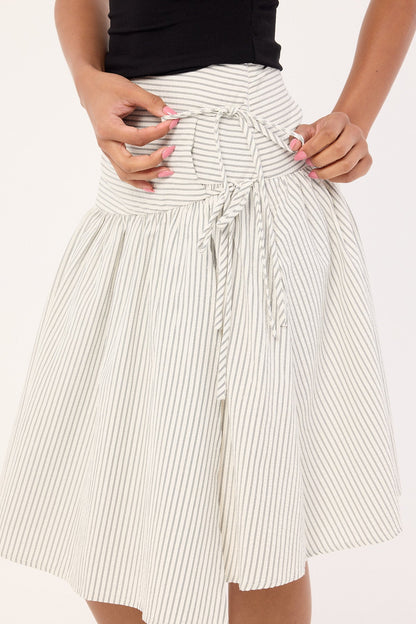 Perfect Stranger Mysti Wrap Midi Skirt White and Black Stripe