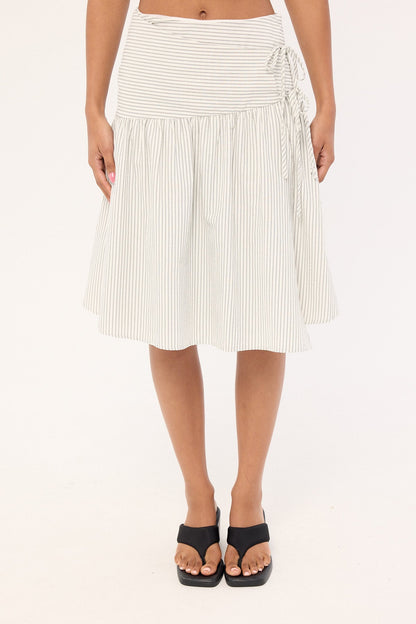 Perfect Stranger Mysti Wrap Midi Skirt White and Black Stripe