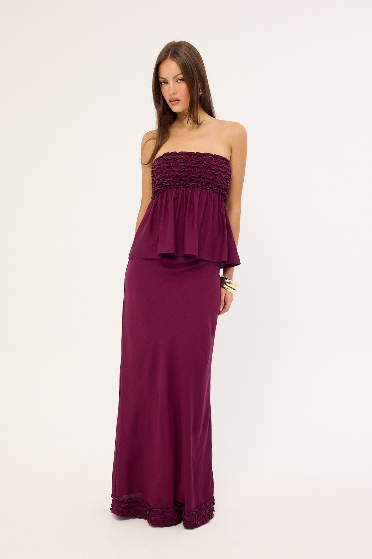 Perfect Stranger Jada Frill Maxi Skirt Plum