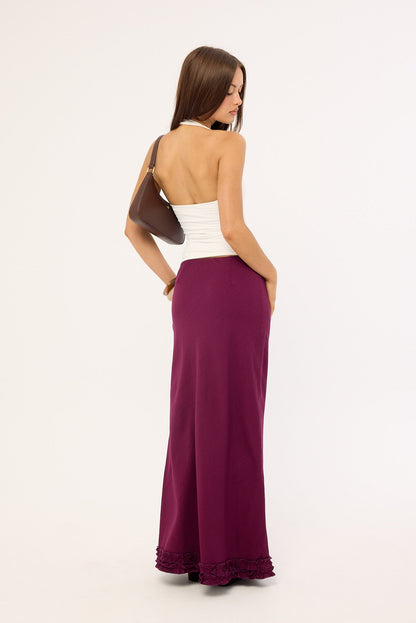Perfect Stranger Jada Frill Maxi Skirt Plum