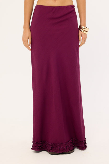 Perfect Stranger Jada Frill Maxi Skirt Plum