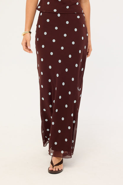 Perfect Stranger Naya Polka Maxi Skirt Blue/Brown Polka