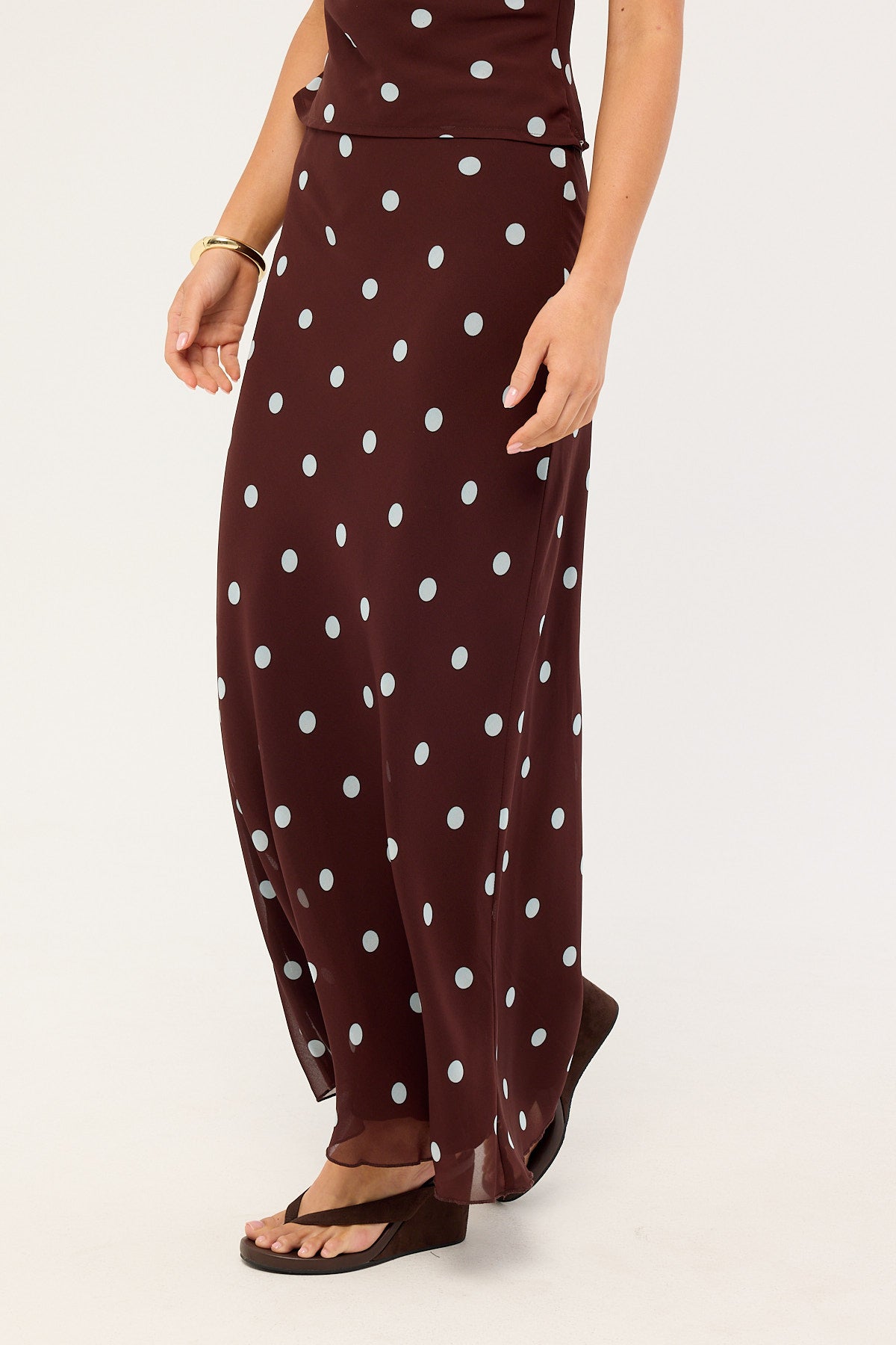 Perfect Stranger Naya Polka Maxi Skirt Blue/Brown Polka