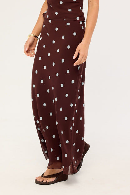 Perfect Stranger Naya Polka Maxi Skirt Blue/Brown Polka