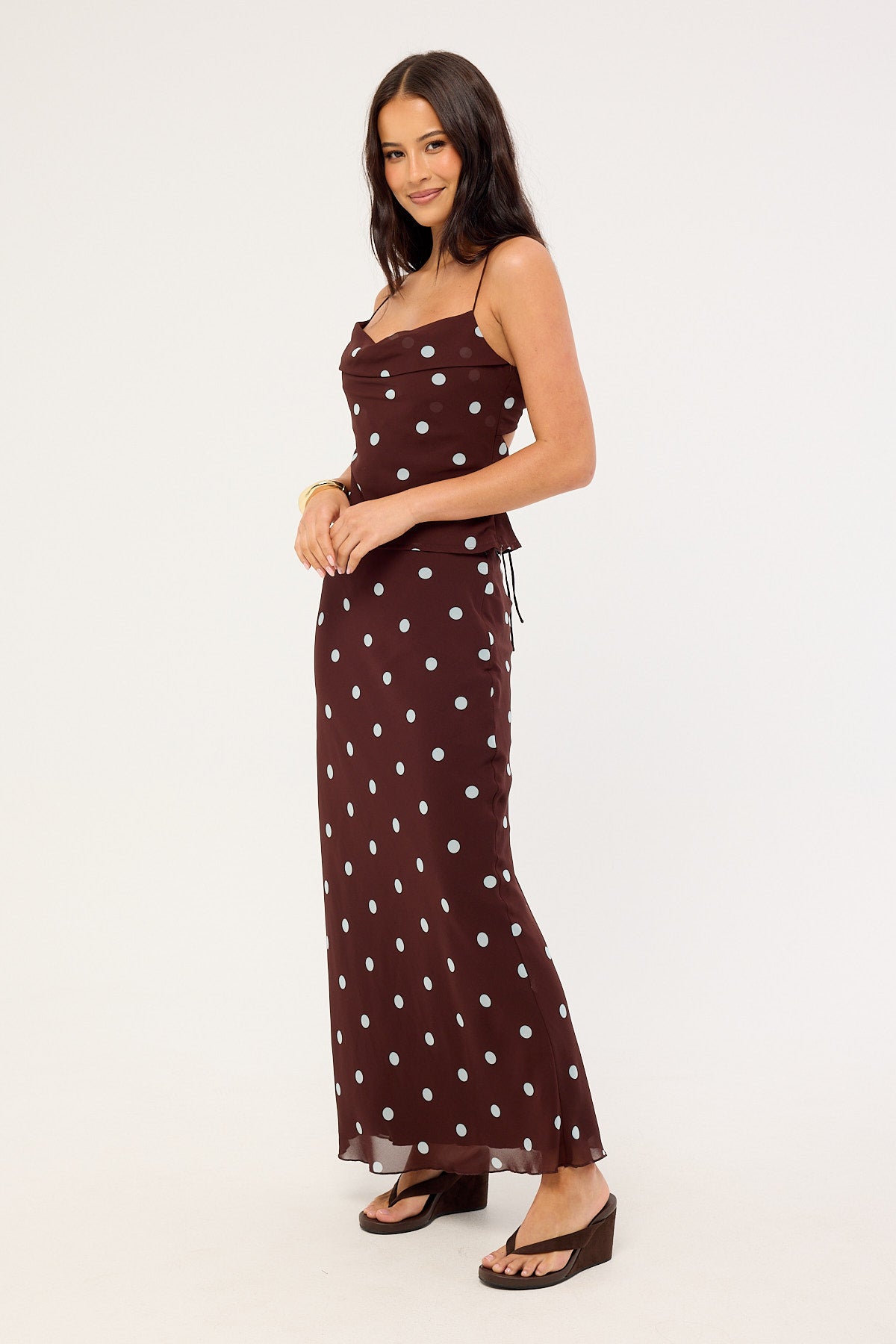 Perfect Stranger Naya Polka Maxi Skirt Blue/Brown Polka