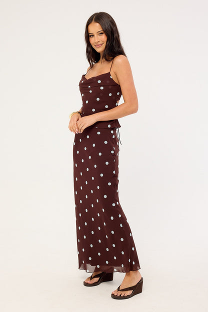 Perfect Stranger Naya Polka Maxi Skirt Blue/Brown Polka