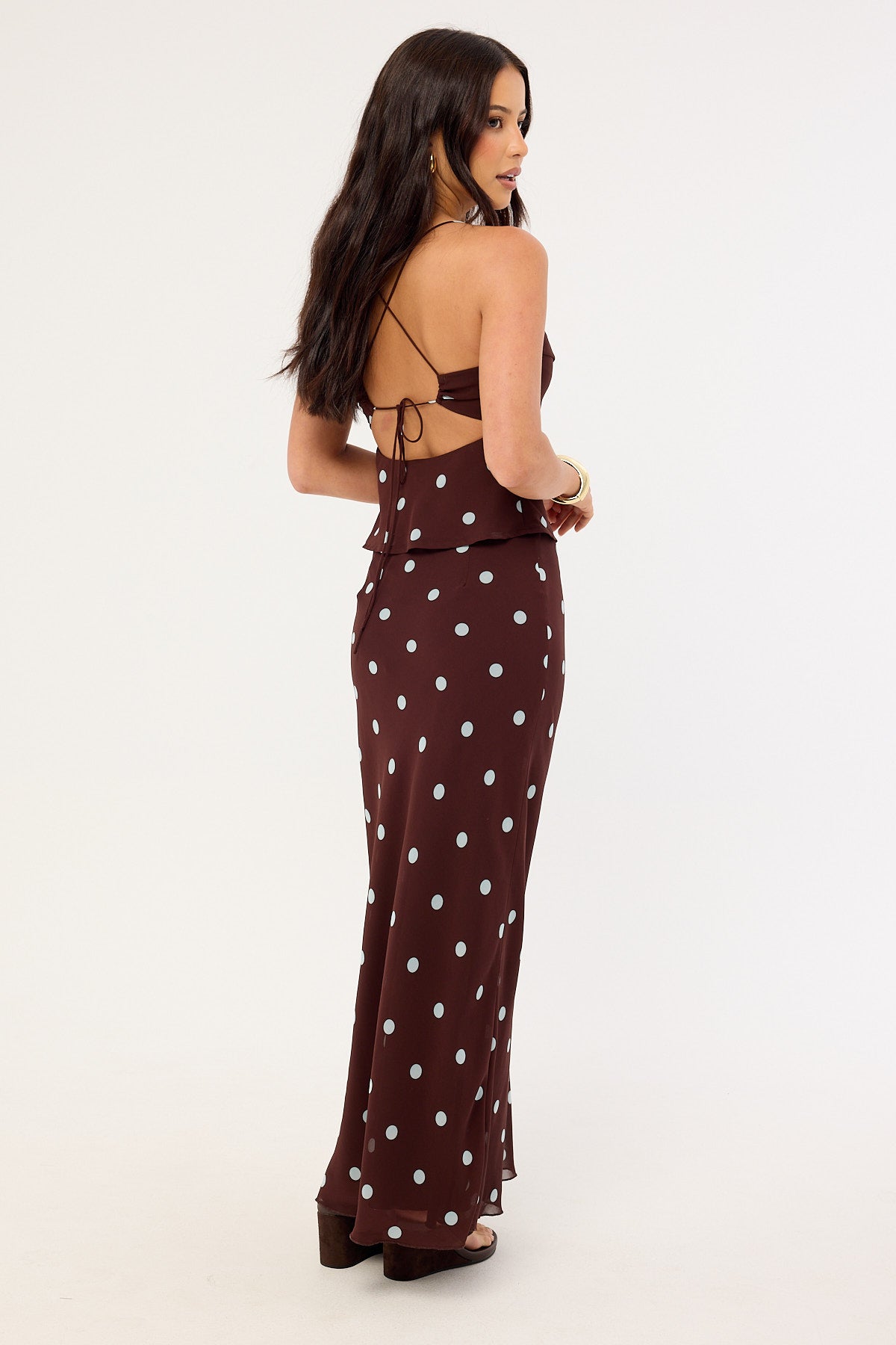 Perfect Stranger Naya Polka Maxi Skirt Blue/Brown Polka