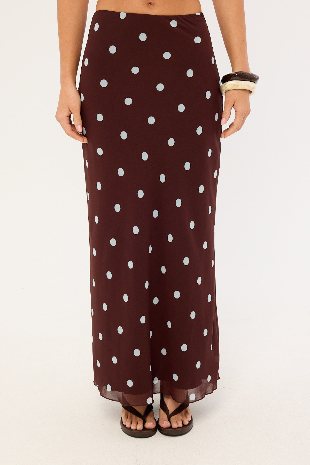 Perfect Stranger Naya Polka Maxi Skirt Blue/Brown Polka