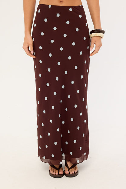 Perfect Stranger Naya Polka Maxi Skirt Blue/Brown Polka